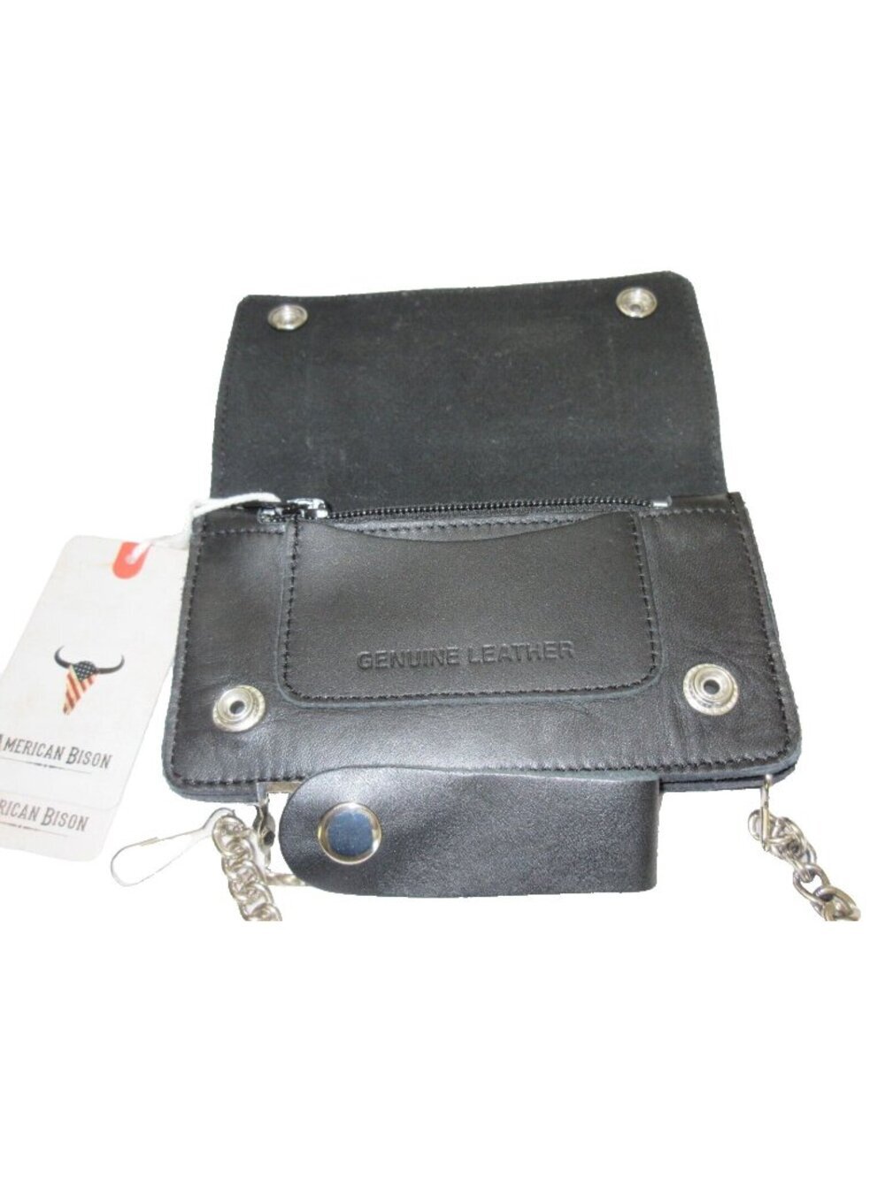 Men's Classic Genuine Premium Leather Snap Chain Trucker Biker Wallet Black NEW